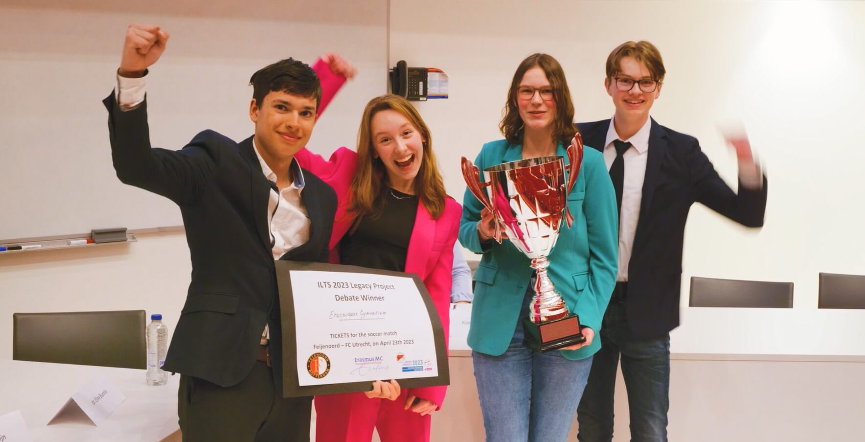 Photo: Winning team of the ILTS legacy project student debate competition