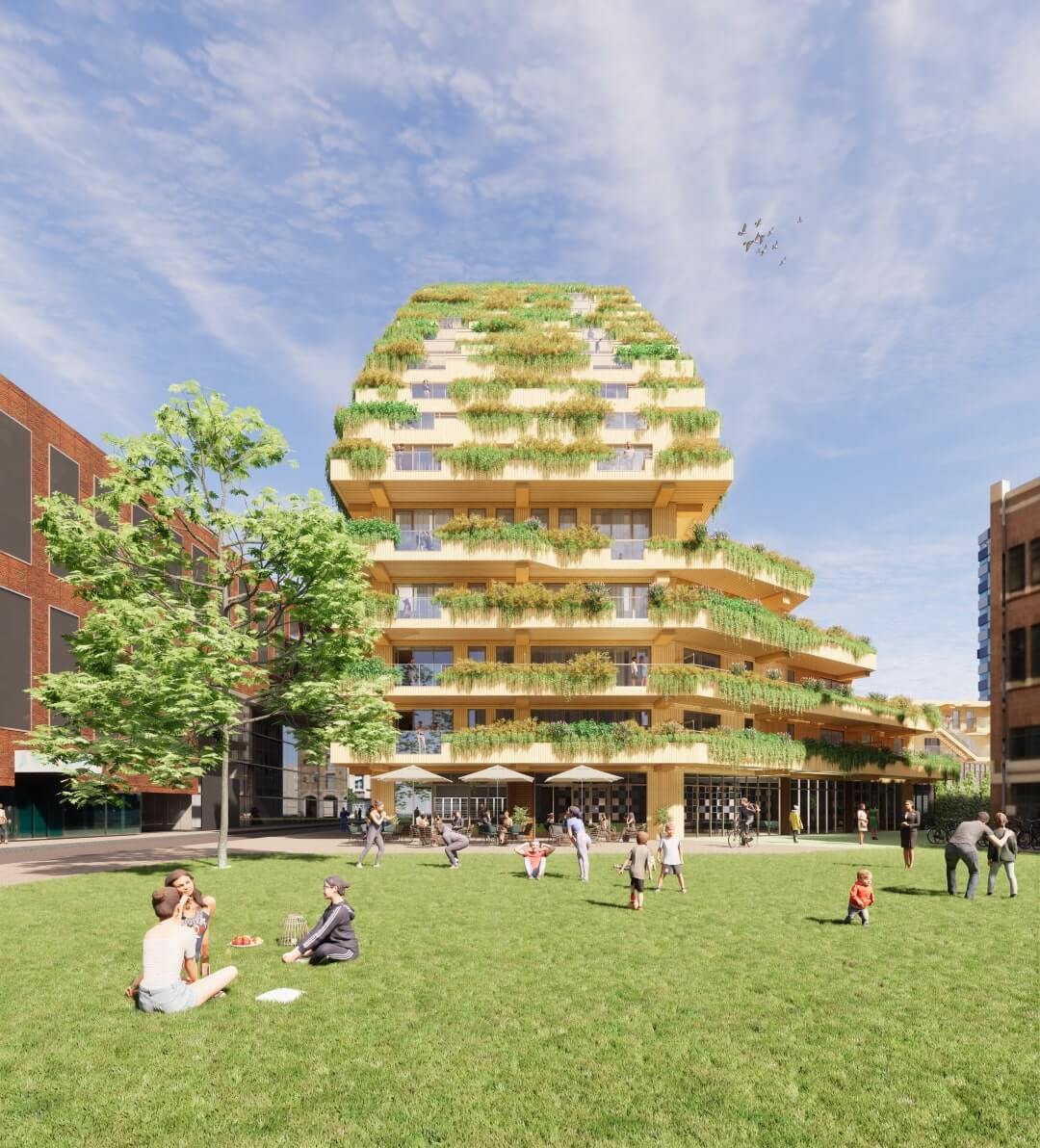 Healthiest building in the Netherlands, SAWA, is being built in Rotterdam, showcasing how circular construction can strongly contribute to a greener future for cities (c) Mei Architects 